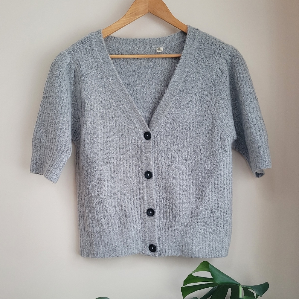 Gray Elbow Sleeve Women's Soft Button Front Sweater Cardigan M